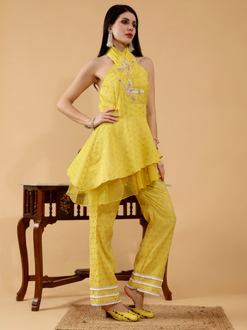 Shanelle Sunny Yellow Hand Embroidered 3 Piece Suit Set