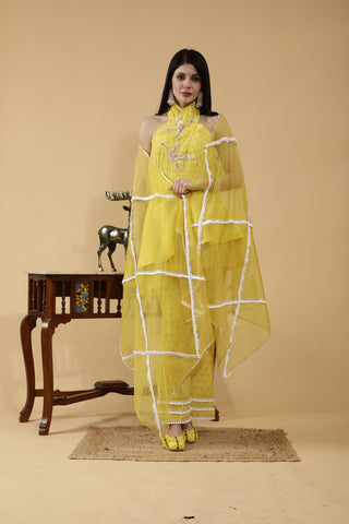 Shanelle Sunny Yellow Hand Embroidered 3 Piece Suit Set