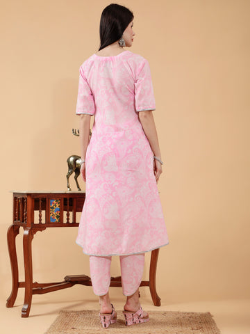 Melody Pastel Pink Paisley Print Cotton 3 Piece Suit Set