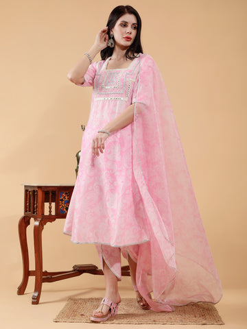 Melody Pastel Pink Paisley Print Cotton 3 Piece Suit Set