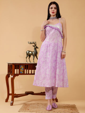 Zia Lavender Paisley Print Cotton 3 Piece Suit Set