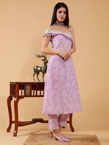 Zia Lavender Paisley Print Cotton 3 Piece Suit Set