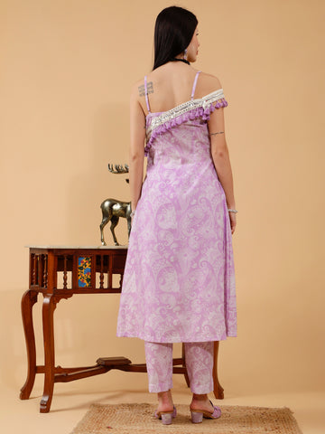 Zia Lavender Paisley Print Cotton 3 Piece Suit Set