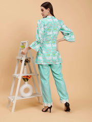 Linen Georgina Sky Blue Swan Printed Co-ords Set