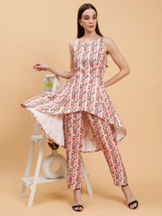 Linen Co-ord Set in Zhurie Peach Floral Print