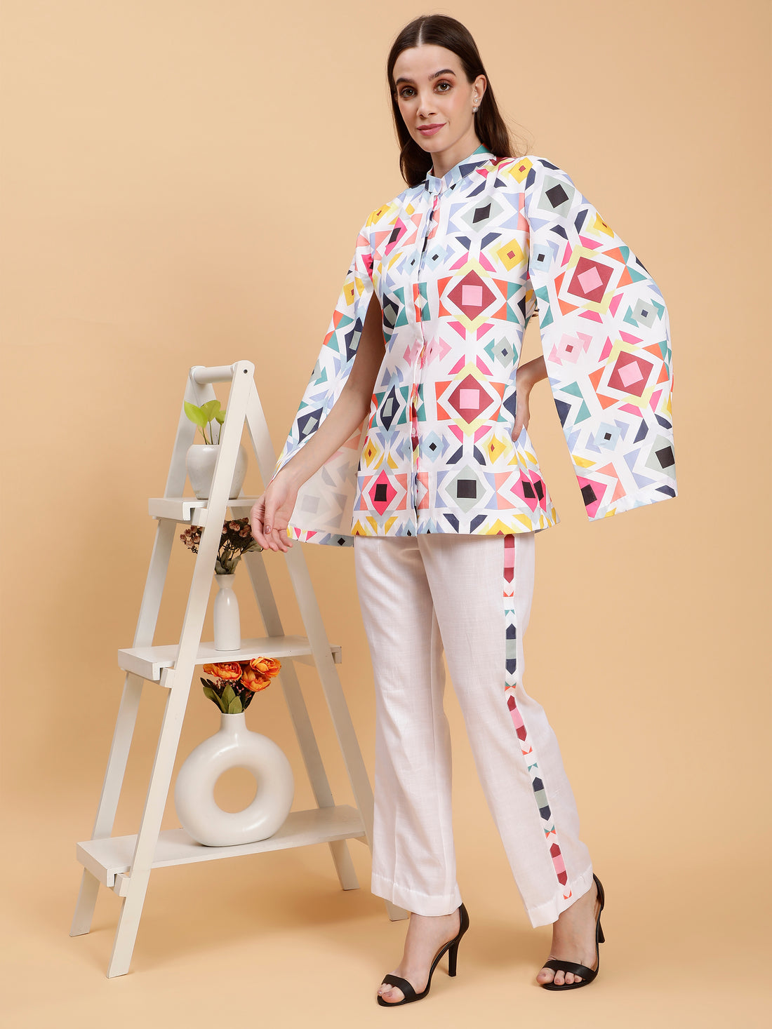 Linen Shukrana  White & Pink  Co-ord Set