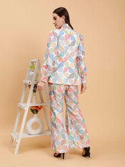 Linen Co-ord set in Blazer Style With Kripa Multicolor Abstract Print