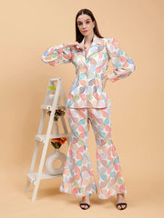 Linen Co-ord set in Blazer Style With Kripa Multicolor Abstract Print