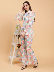 Linen Co-ord set in Blazer Style With Kripa Multicolor Abstract Print