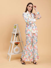 Linen Co-ord set in Blazer Style With Kripa Multicolor Abstract Print