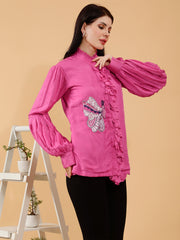 PINK HAND EMBROIDERED SHIRT