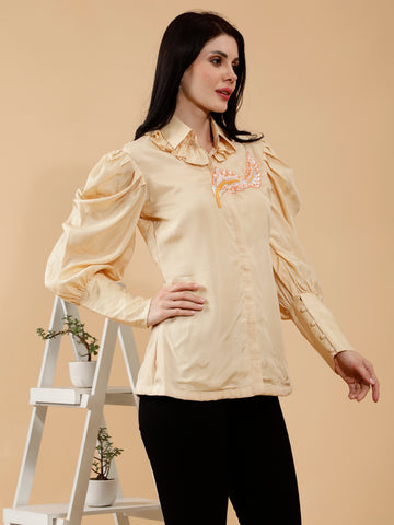 Beige Hand Embroidered Shirt