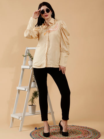 Beige Hand Embroidered Shirt