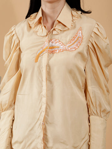 Beige Hand Embroidered Shirt