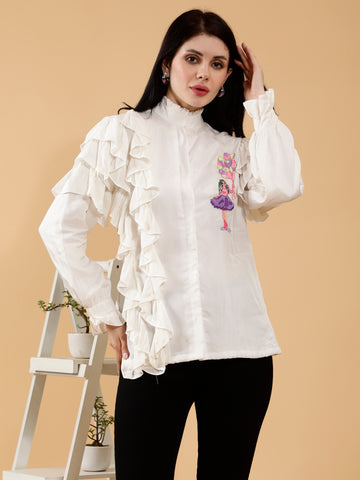 WHITE BUNCH OF BALLOON HAND EMBROIDERED SHIRT