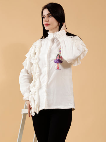 WHITE BUNCH OF BALLOON HAND EMBROIDERED SHIRT