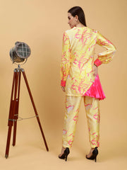 Satin Printed in Achyuta Yellow Embroidered  Co-ord Set