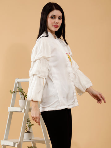 WHITE INITIAL HAND EMBROIDERED SHIRT