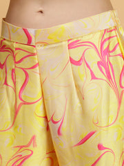 Satin Printed in Achyuta Yellow Embroidered  Co-ord Set