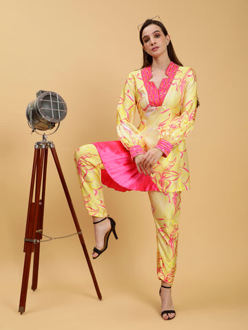 Achyuta Yellow Embroidered  2 Piece Co-ord Set