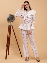 Linen Co-ord Set in Cielo Beige Floral Print