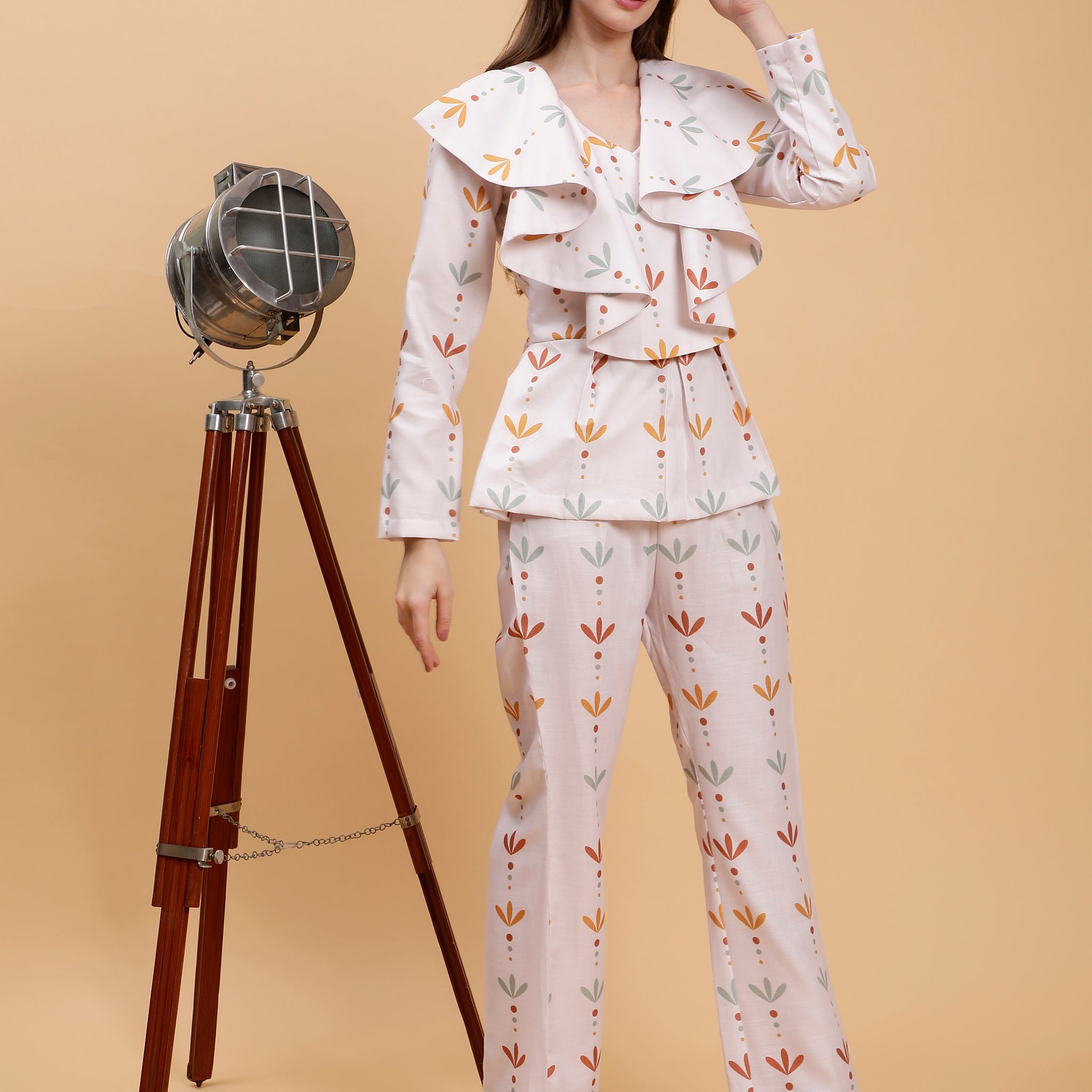 Linen Co-ord Set in Cielo Beige Floral Print