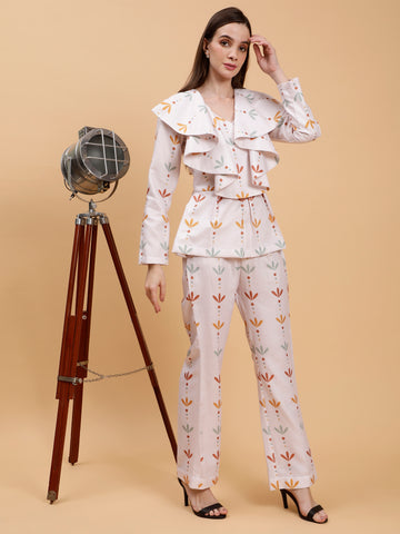 Linen Co-ord Set in Cielo Beige Floral Print