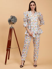 Linen Hritika White Floral Printed Co-ords Set