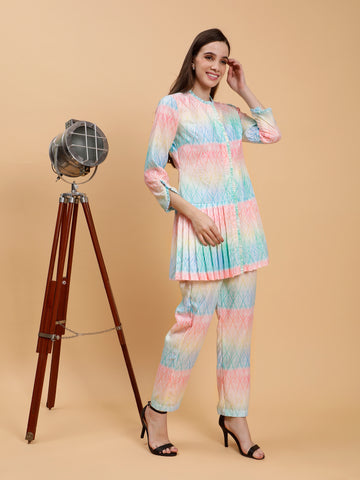 Adhisha Pastel Abstract Print 2 Piece Co-ord Set