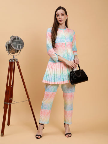 Adhisha Pastel Abstract Print 2 Piece Co-ord Set