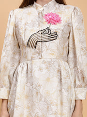 Satin Printed Honey Ivory White Embroidered  Co-ord Set