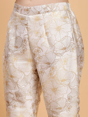 Satin Printed Honey Ivory White Embroidered  Co-ord Set