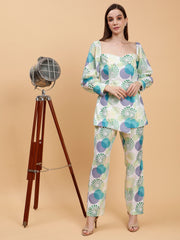 Linen Hrutvi Green Printed Co-ords Set