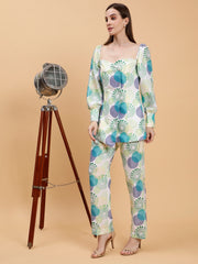 Linen Hrutvi Green Printed Co-ords Set