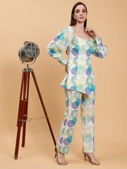 Linen Hrutvi Green Printed Co-ords Set