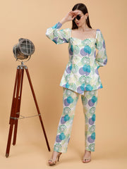 Linen Hrutvi Green Printed Co-ords Set