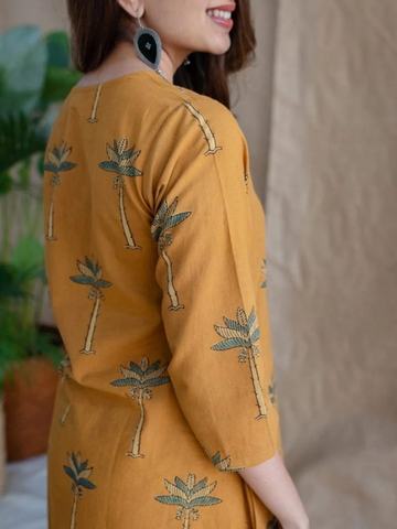 Pure Cotton Brown Printed Kurti Set with Palazzo