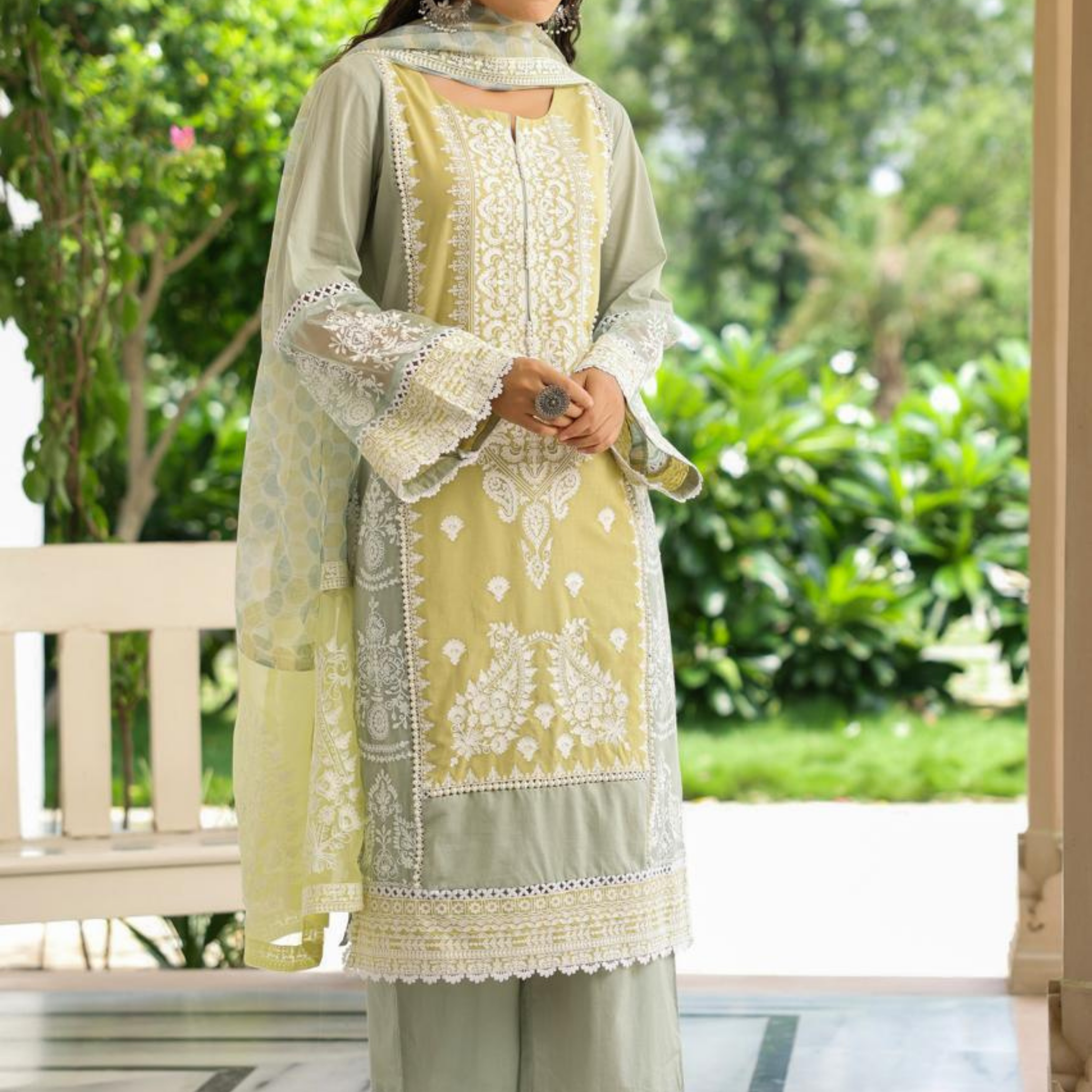Premium Cotton Grey Kurta Set with Embroidery Work