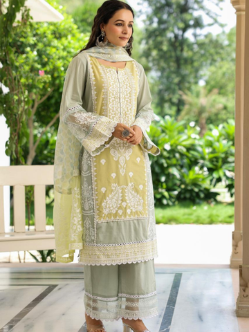 Premium Cotton Grey Kurta Set with Embroidery Work