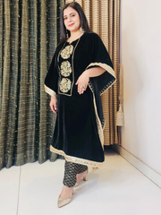 Black Velvet Embroidered  Kaftan Set