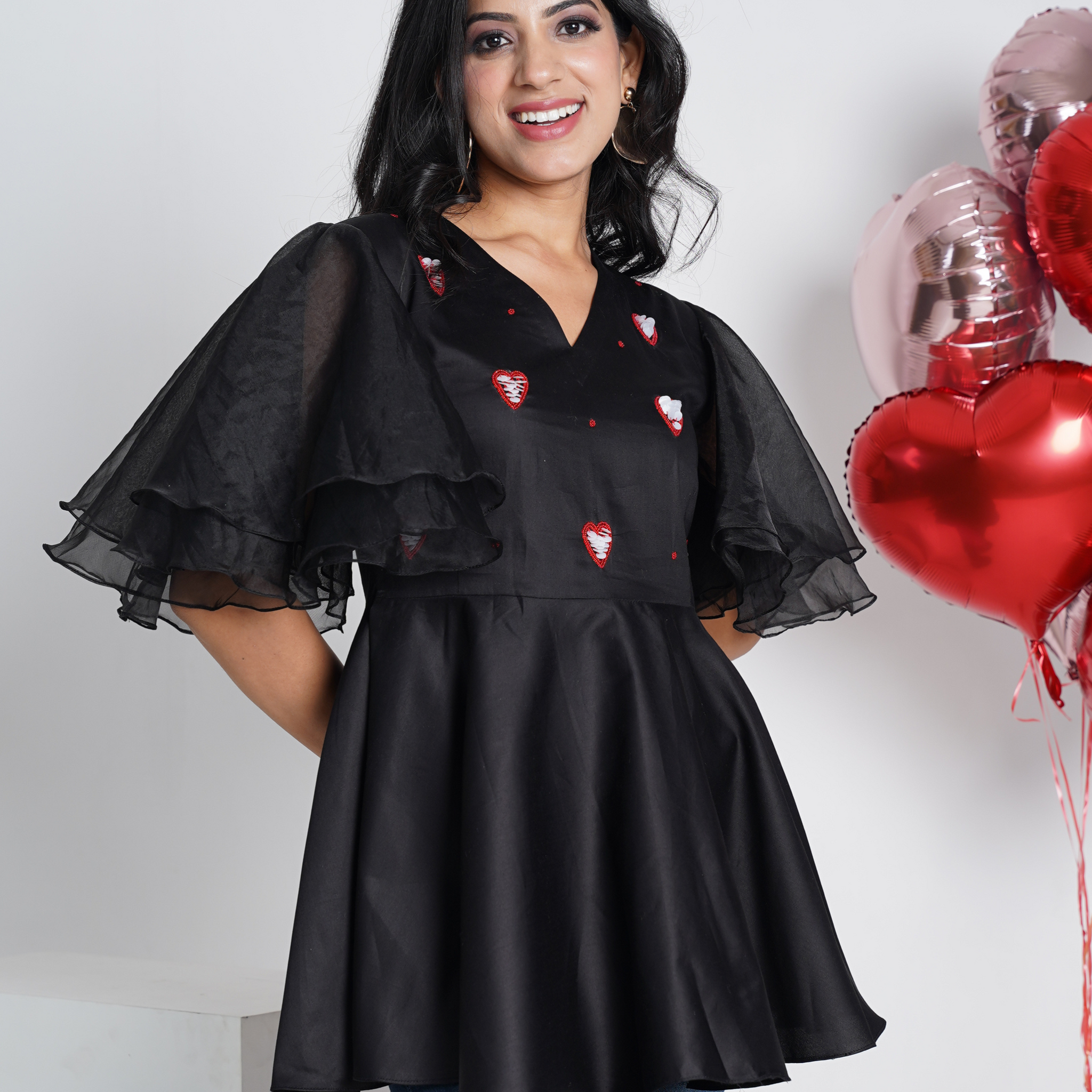 Love Blossom Black  Pure Cotton Peplum Top