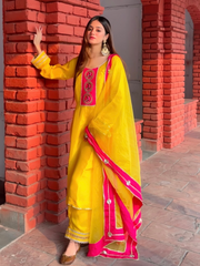 Pakhi Yellow Silk Hand Embroidered Suit Set