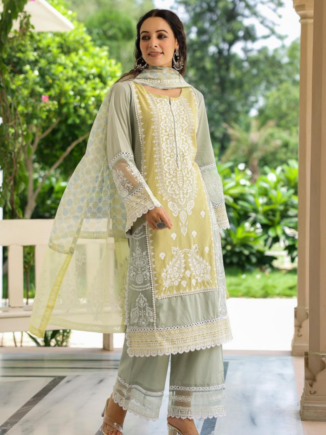 Premium Cotton Grey Kurta Set with Embroidery Work