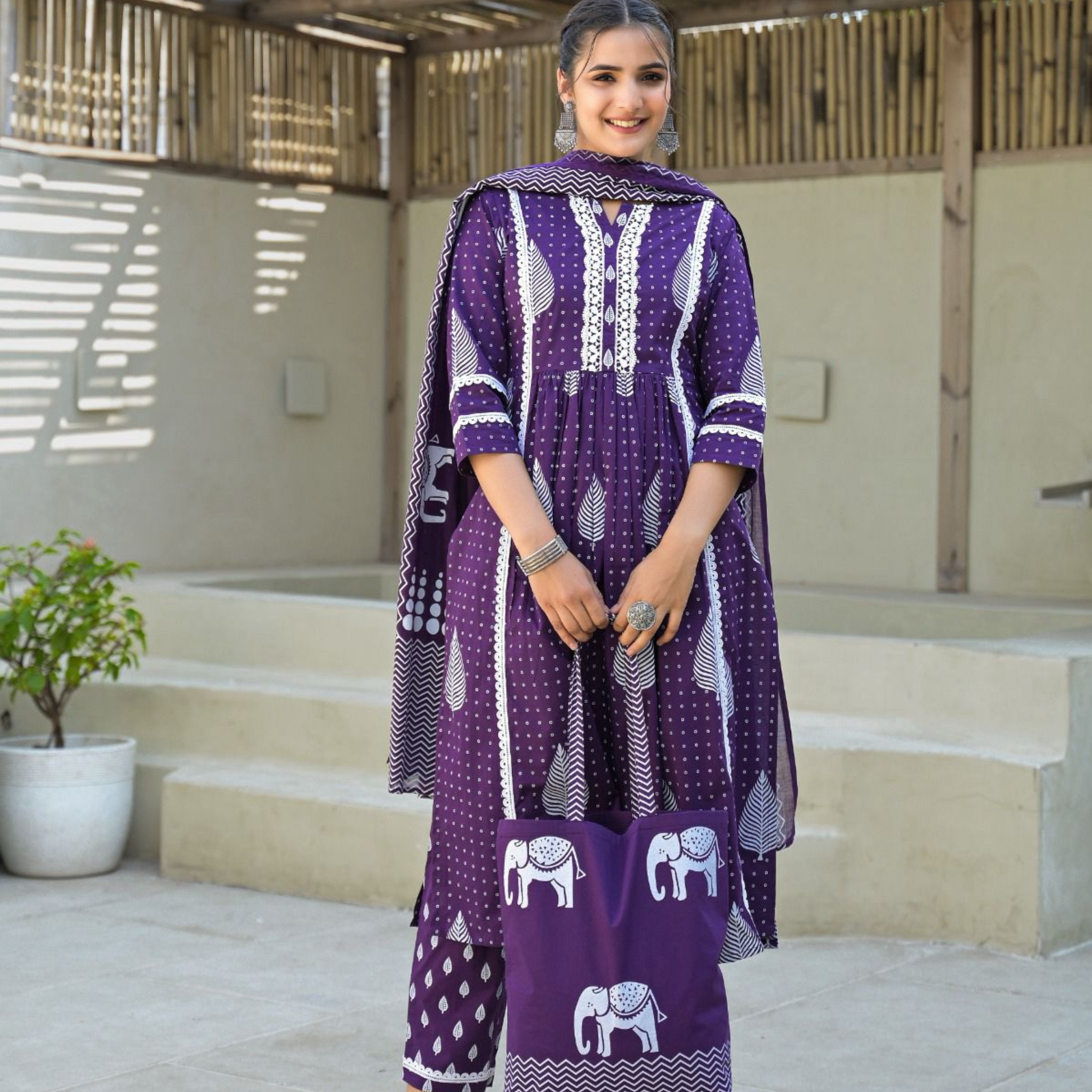 Pure Cotton  Block Print Suit Set with Bag Set