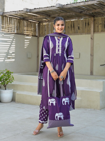Pure Cotton  Block Print Suit Set with Bag Set
