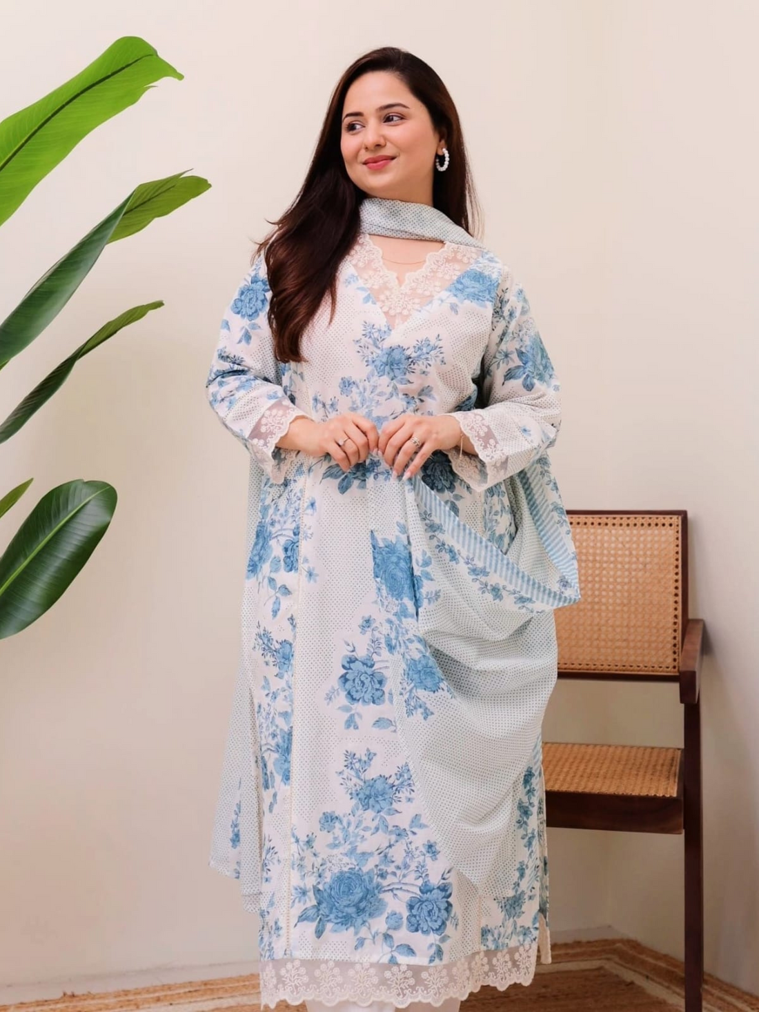 Blue Pakistani Lace Cotton Suit