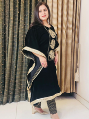 Black Velvet Embroidered  Kaftan Set