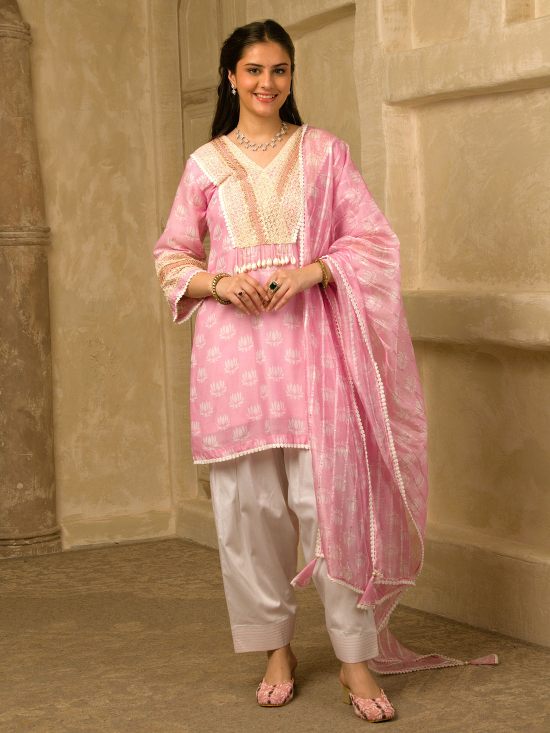 Pink Cotton Farshi Salwar Suit Set