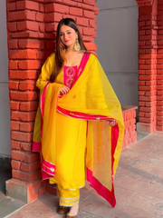 Pakhi Yellow Silk Hand Embroidered Suit Set