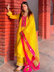 Pakhi Yellow Silk Hand Embroidered Suit Set